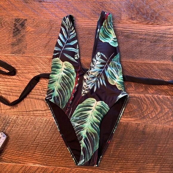 Halter Tropical Bandage Deep V Swimsuit S *NEW* - Picture 1 of 11